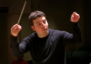 Guest conductor James Gaffigan from SF,  leads the Charlotte Symphony at the Blumenthal Performing Arts Center during an open rehearsal today. Gaffigan is one of eight conductors who will be in Charlotte trying out for the job of Music Director. To go with Steven Brown review. PHOTO BY PETER WEINBERGER